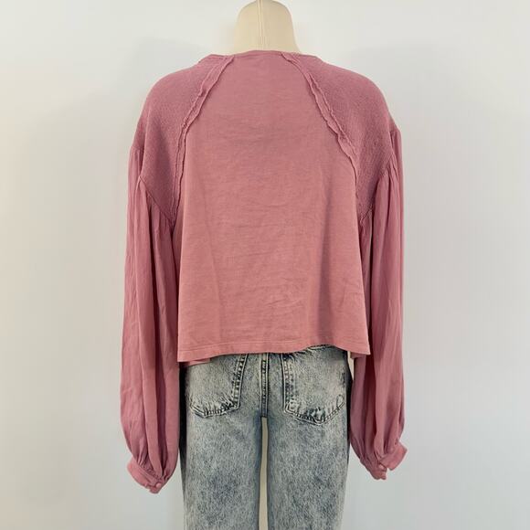 Free People Kathy Tee Top Blouse Cropped Pink Pullover | Fits Large - Picture 7 of 10